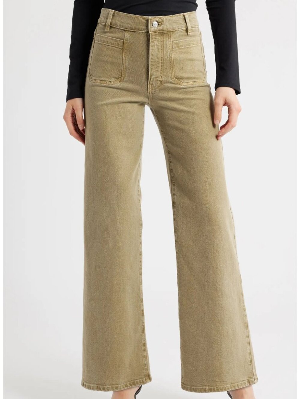 FRAME Le Slim Palazzo Patch Pocket Wide Leg Jeans in Olive Grove